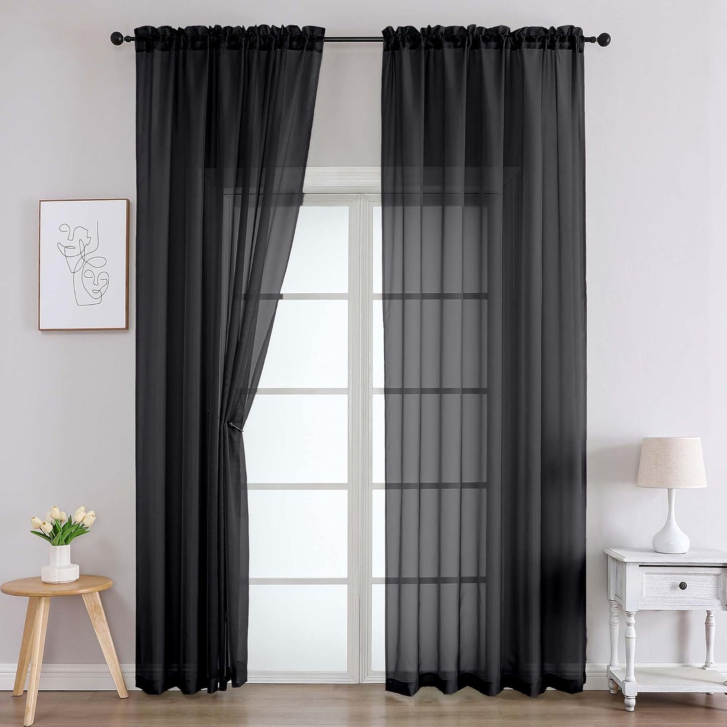 Chyhomenyc Sheer White Valances for Windows 2 Pack, Small Window Curtains for Living Room Bathroom Cafe Laundry Basement, Modern Top Dual Rod Pocket Voile Curtain, 42W x 14L inches, White - Colors B