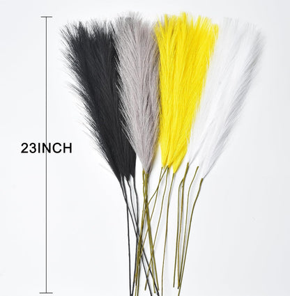 LSKYTOP Orange Pampas Grass Decor,23Inch 12pcs Faux Pampas Grass Bouquets Artificial Pampas Fake Pampas Flower for Home Living Room Bedroom Vase Decor