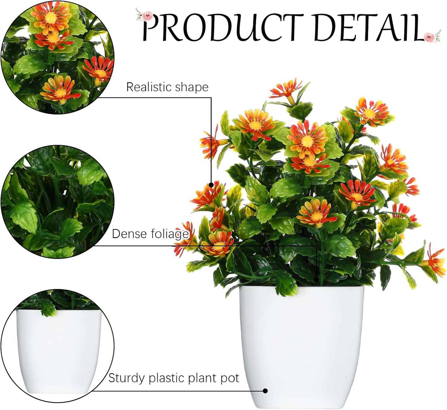 Cindeer 16 Pcs Small Fake Plants Artificial Potted Plants Faux House Plant Mini Pot Plastic Flowers for Indoor Outdoor Home Kitchen Office Desktop Wedding Decor