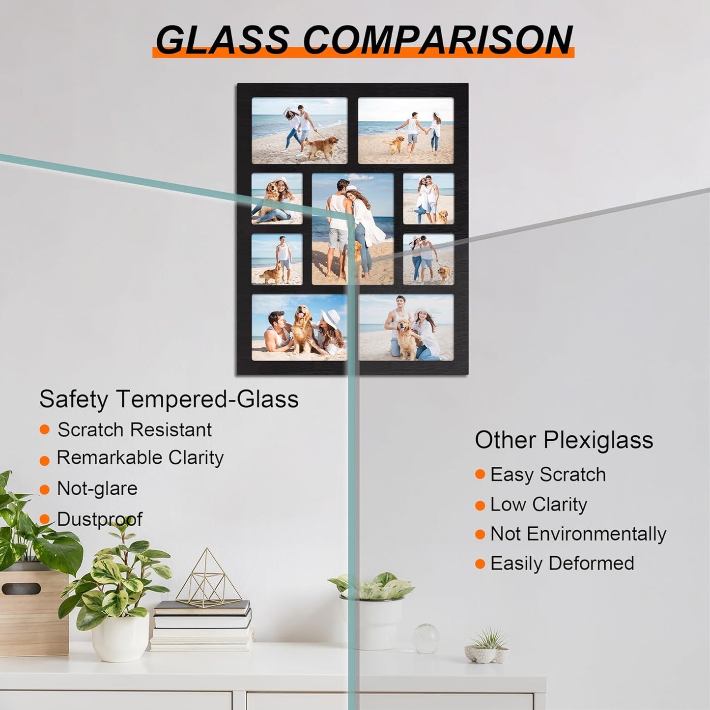 YESKAY 4x6 Picture Frame Collage for Wall Decor, Multiple Photo Collage Frames with Tempered Glass, 7-Opening for 4 x 6 Picture Frames, Rustic Brown, 1 Pack