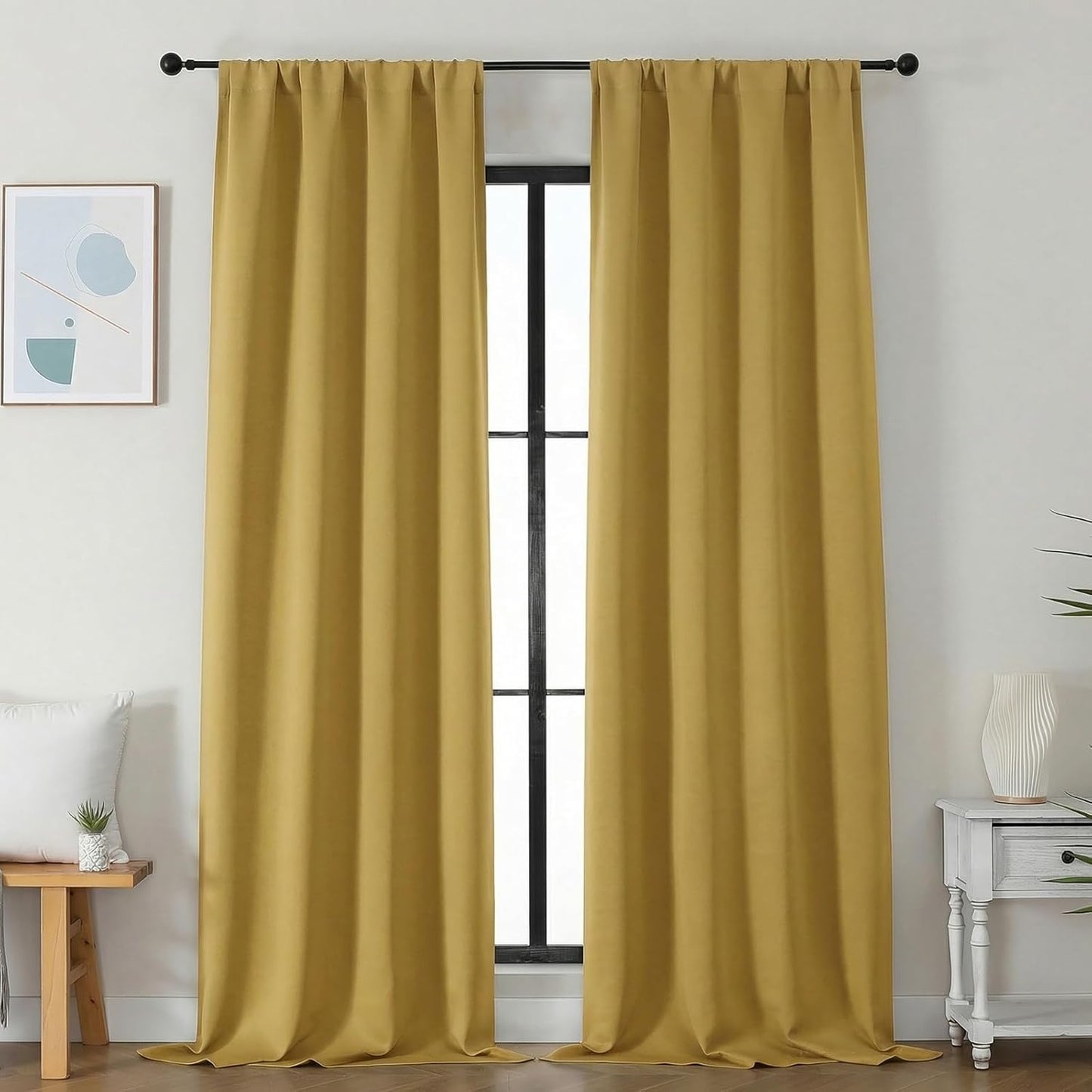 Simplebrand Ava Sage Green Blackout Curtains for Bedroom 63 Inch Length 2 Panels Set, Solid Thermal Insulated Energy Saving Rod Pocket Window Treatment Curtains Blackout Drapes, W40 x L63 Inch, Sage - Colors C
