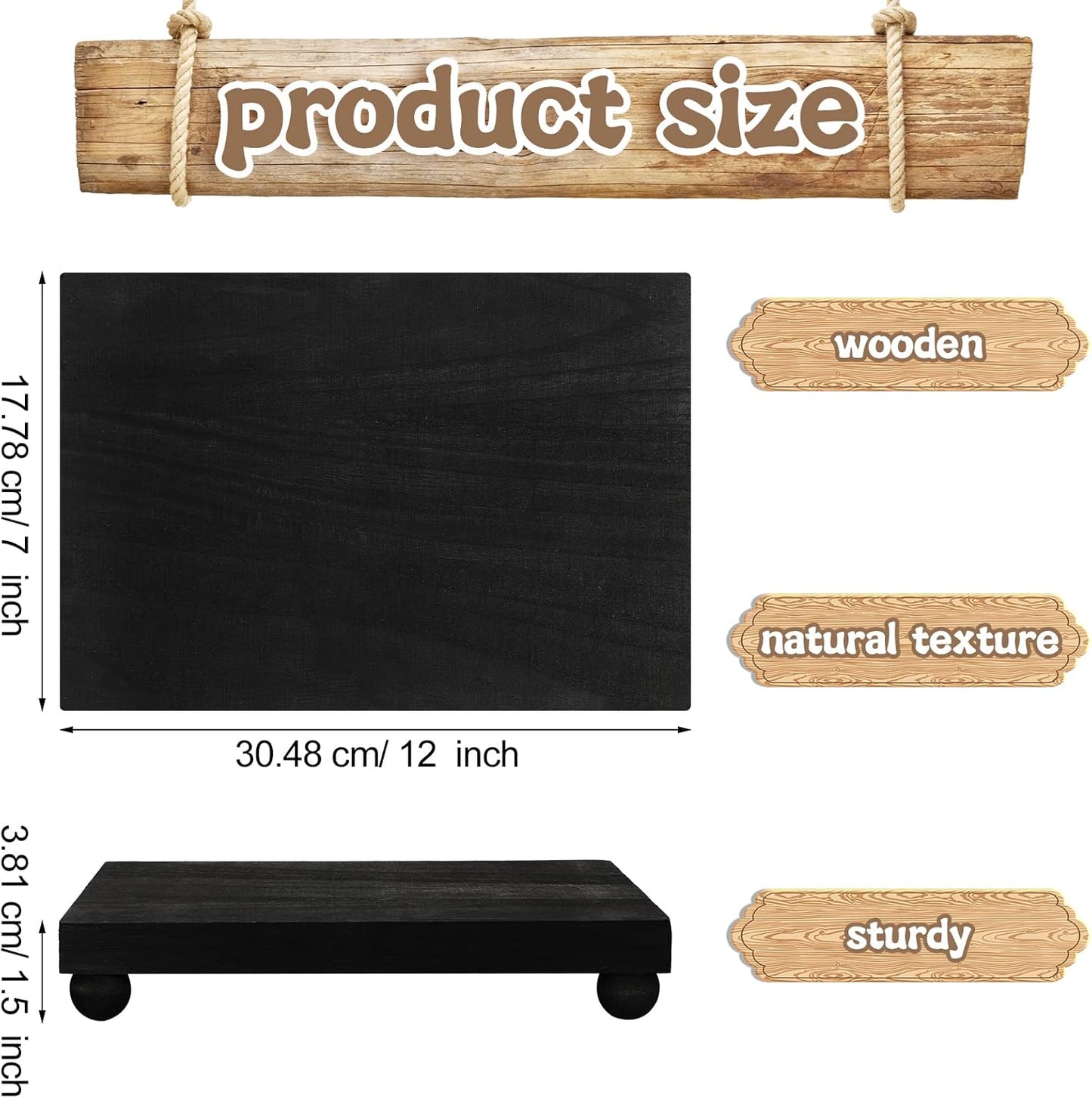 Amyhill Wood Pedestal Stand Kitchen Soap Tray Farmhouse Wooden Riser Stand for Kitchen Bathroom Counter Table Decor Plant Candle Vases Display(Classic,Black,12 x 7 Inch)