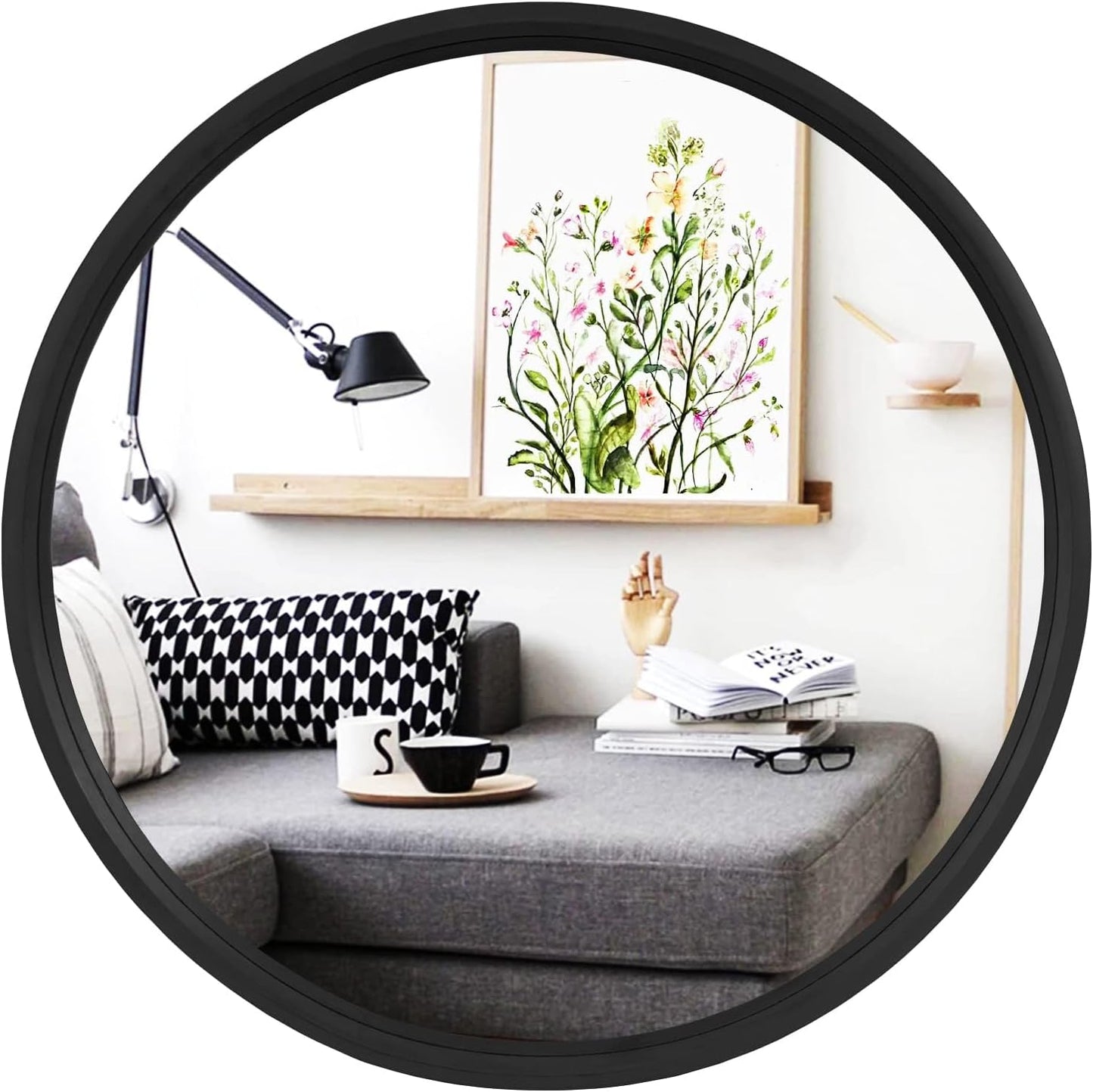 WallBeyond Wood Round Mirror with Wood Frame 24 inch Circle Wall Mirror for Bathroom Round Wall Mirror for Wall Decor, Vanity, Entryway Living Room (Walnut)