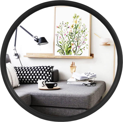 WallBeyond Wood Round Mirror with Wood Frame 24 inch Circle Wall Mirror for Bathroom Round Wall Mirror for Wall Decor, Vanity, Entryway Living Room (Walnut)