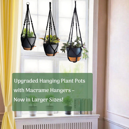 Bouqlife Hanging Planters with Macrame Plant Hangers for Indoor Outdoor Plants 3 Set Self Watering Pots Hanging Baskets Flower Pot Holders 3 Different Size