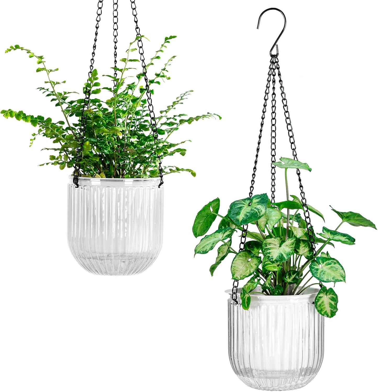 Melphoe 2 Pack Self Watering Hanging Planters Indoor Flower Pots, 6.5 Inch Outdoor Hanging Basket, Plant Hanger with 3Hooks Drainage Holes for Garden Home (Emerald)