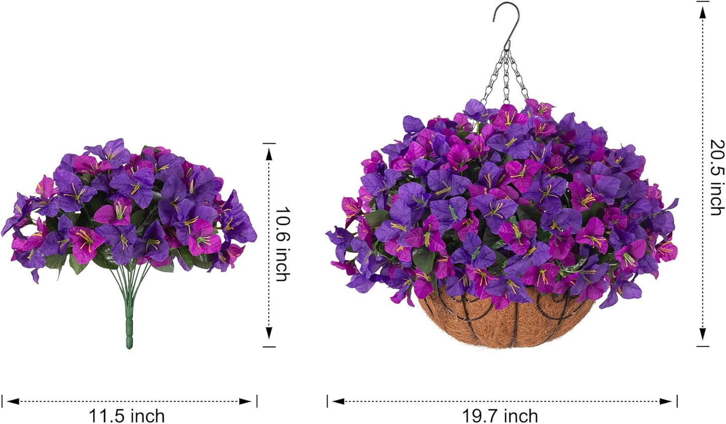 Artificial Hanging Flowers Faux Plants Basket for Outdoors Spring Summer Decor, Fake Silk Bougainvillea in Planter Outdoor Look Real UV Resistant Faux Flower for Outside Porch Patio Garden Home, White