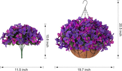 Artificial Hanging Flowers Faux Plants Basket for Outdoors Spring Summer Decor, Fake Silk Bougainvillea in Planter Outdoor Look Real UV Resistant Faux Flower for Outside Porch Patio Garden Home, White