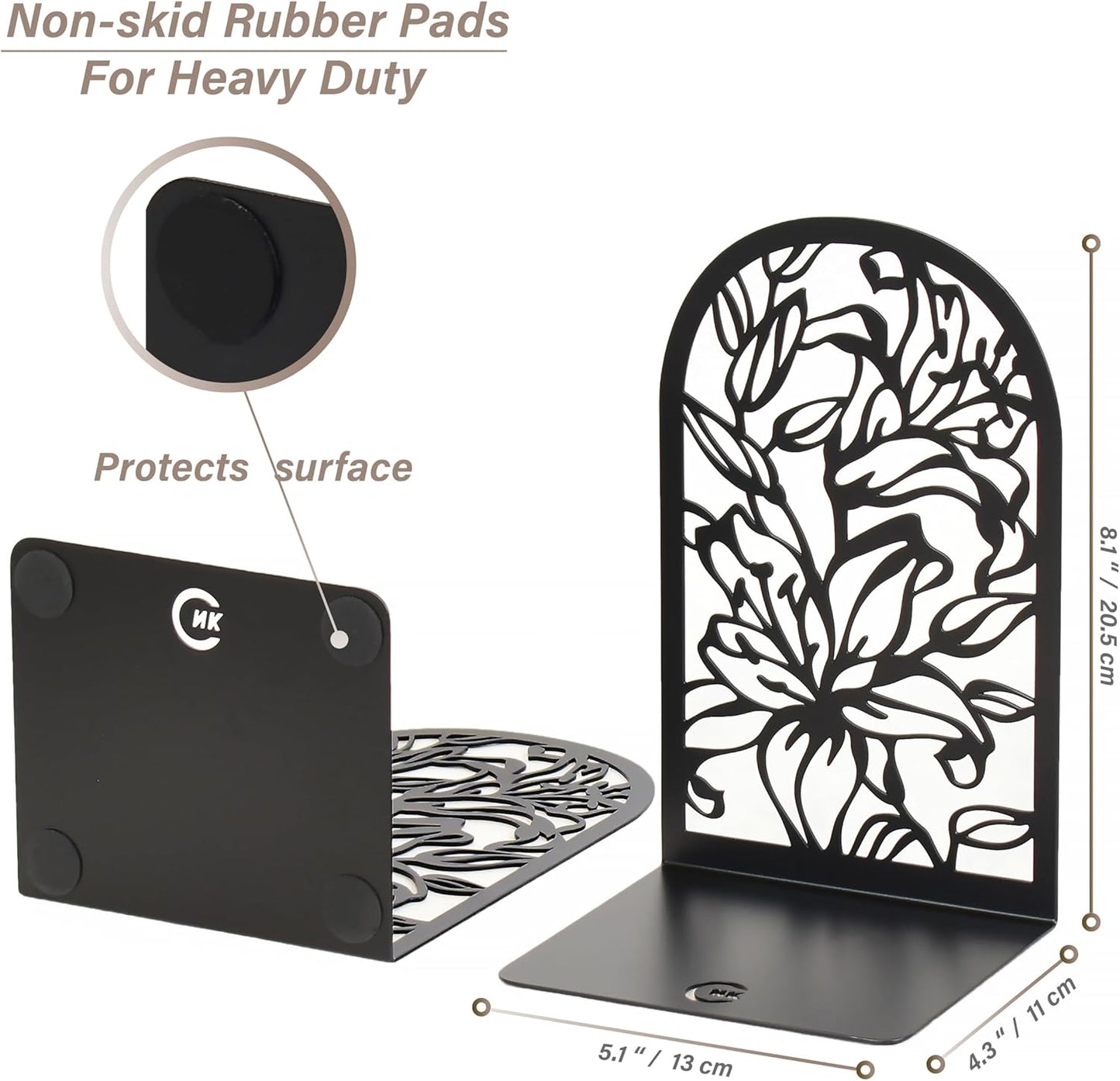 CNK Premium BookEnds - Heavy Duty Metal Book Stoppers for Home Office, Decorative Book Shelf Holders (Hummingbird Black)