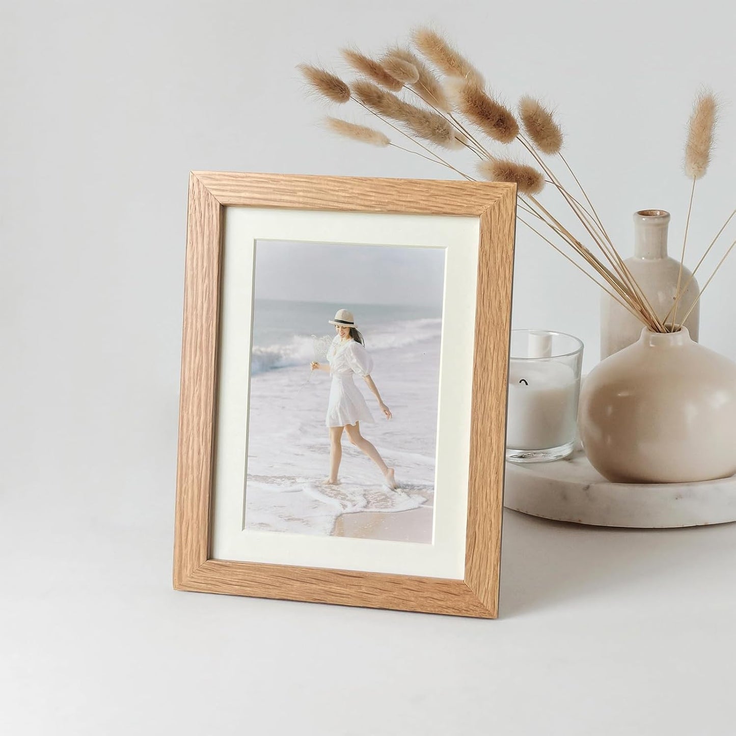 5x7 Picture Frame, Solid Oak Wood 5 x 7 Photo Frame with Mat to 4x6, 7x5 Picture Frames for Wall and Tabletop Display, (Walnut Set of 1)