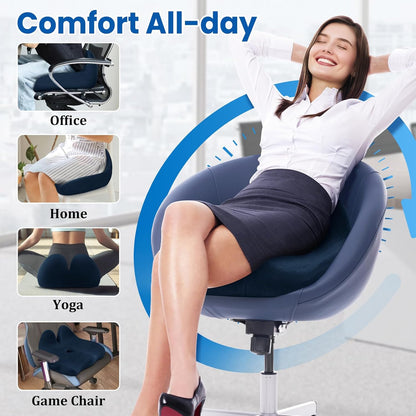 CushZone Seat Cushion, Ergonomic Memory Foam Seat Cushions for Office Chairs, Car, Long Trip, Desk Chair, Lab, Extra Large Size for Sciatica & Hip & Tailbone Pain Relief, Sciatica Support (Black)
