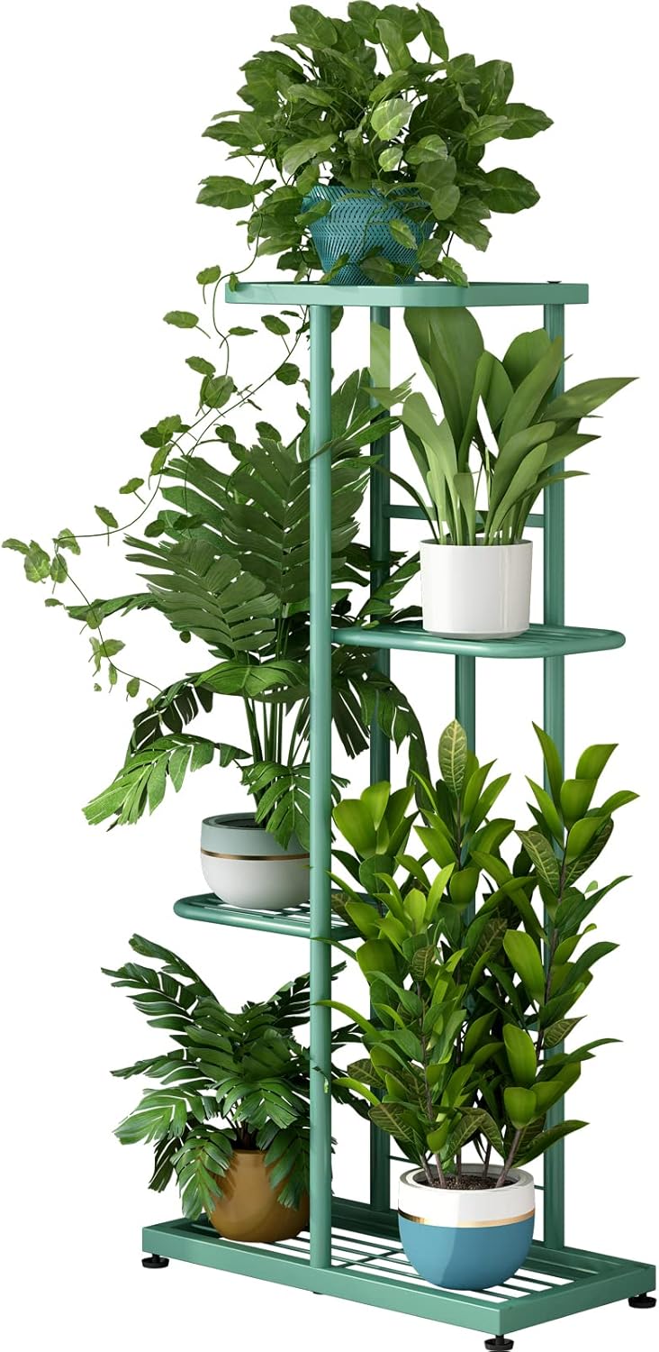 LINZINAR Plant Stand Indoor Outdoor Corner 4 Tier Metal Plant Shelf Patio Plant Rack for Garden Corner Balcony Living Room