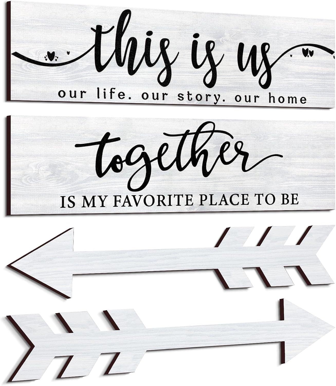 Jetec 4 Pcs Wooden Arrow Wall Decor This Is Us Our Life Rustic Family Signs for Home Wall Decor Home Wooden Hanging Sign for Farmhouse Living Room, 15 x 4 x 0.2 Inch(Brown)