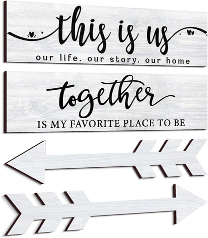 Jetec 4 Pcs Wooden Arrow Wall Decor This Is Us Our Life Rustic Family Signs for Home Wall Decor Home Wooden Hanging Sign for Farmhouse Living Room, 15 x 4 x 0.2 Inch(Brown)