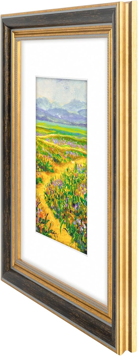 Golden State Art,11x14 Ornate Picture Frame for 8x10 Photo with Mat or 11 x 14 Prints without Mat,Real Glass Wall Display(Color:Green Gold)