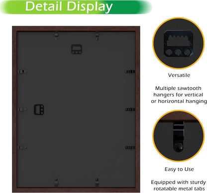 FrameWorks 11” x 14” Dark Oak Wooden Shadow Box Frame – Display Case with Soft Felt Back, Memory Box with Tempered Glass, Display Box with Elegant White Ball Push Pins, Wooden Flower Box