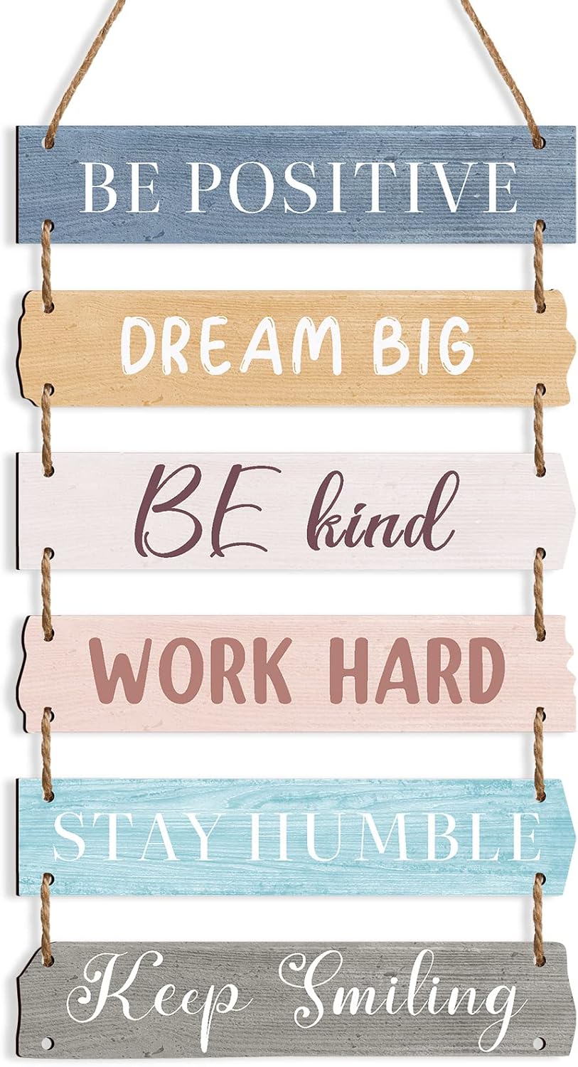 6 Pieces Rustic Wall Hanging Plaque Sign Inspirational Wall Art Farmhouse Wooden Door Signs Positive Plaque with Quotes Motivational Quote Decor for Office Bedroom Living Room(Retro Style)
