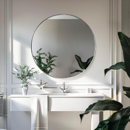 Sunniry Black Round Mirror, Round Mirror 24 inch, Black Circle Mirrors Matte Metal Frame, Wall Mounted Mirrors for Living Room, Bathroom, Wall, Entryway.