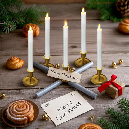 KSWING Upgraded Real Wax Short LED Flameless Taper Candles with Remote, 6 PCS White Candlesticks Battery Operated 3D Flickering - 6" Realistic Fake Candle Sticks for Home/Wedding/Fireplace Xmas Decor