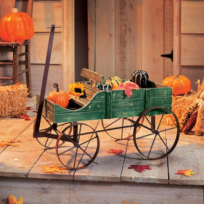 Collections Etc Amish Wagon Decorative Indoor/Outdoor Garden Backyard Planter, Red