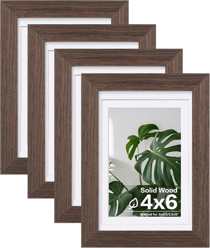 Egofine 8x10 Picture Frames Set of 4, Made of Solid Wood Covered by Plexiglass 4x6 and 5x7 with Mat or 8x10 without Mat, for Table Top Display and Wall Mounting Photo Frame Black