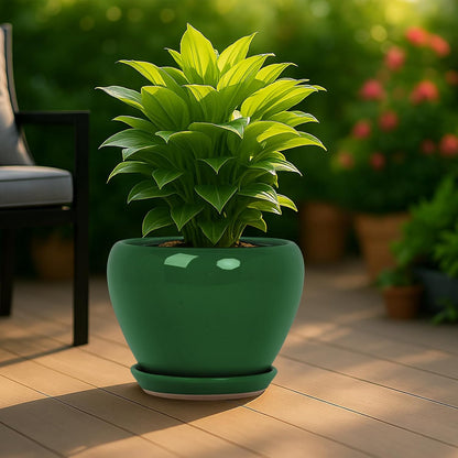 Deep Dream 6 Inch Plant Pots- Ceramic Planter Pot with Drainage Hole and Saucer, Round Flower Pot for Indoor Outdoor Succulent, Snake Plants and Cactus, Blue