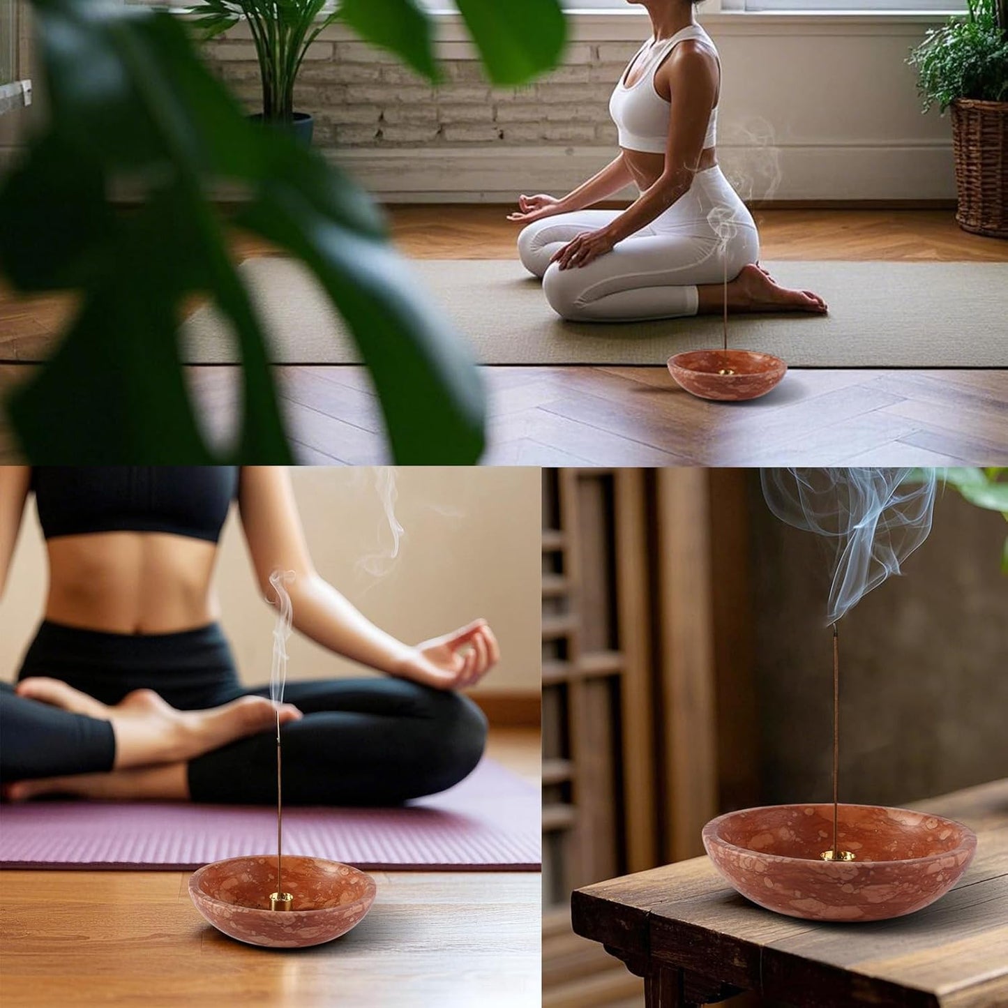Koville Natural Marble Incense Holder, Incense Holder for Sticks with 9 Holes, Handmade Incense Burner Ash Catcher for Meditation Yoga SPA, Balsam Fir/Palo Santo/Sage/Cone (Green)