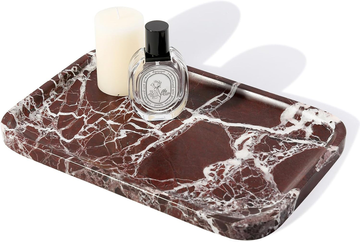 Marble Vanity Tray for Dresser Organizer, Travertine Bathroom Tray Countertop, Beige Decorative Serving Trays, Kitchen Sink Storage, Jewelry & Perfume Holder(Travertino Romano)