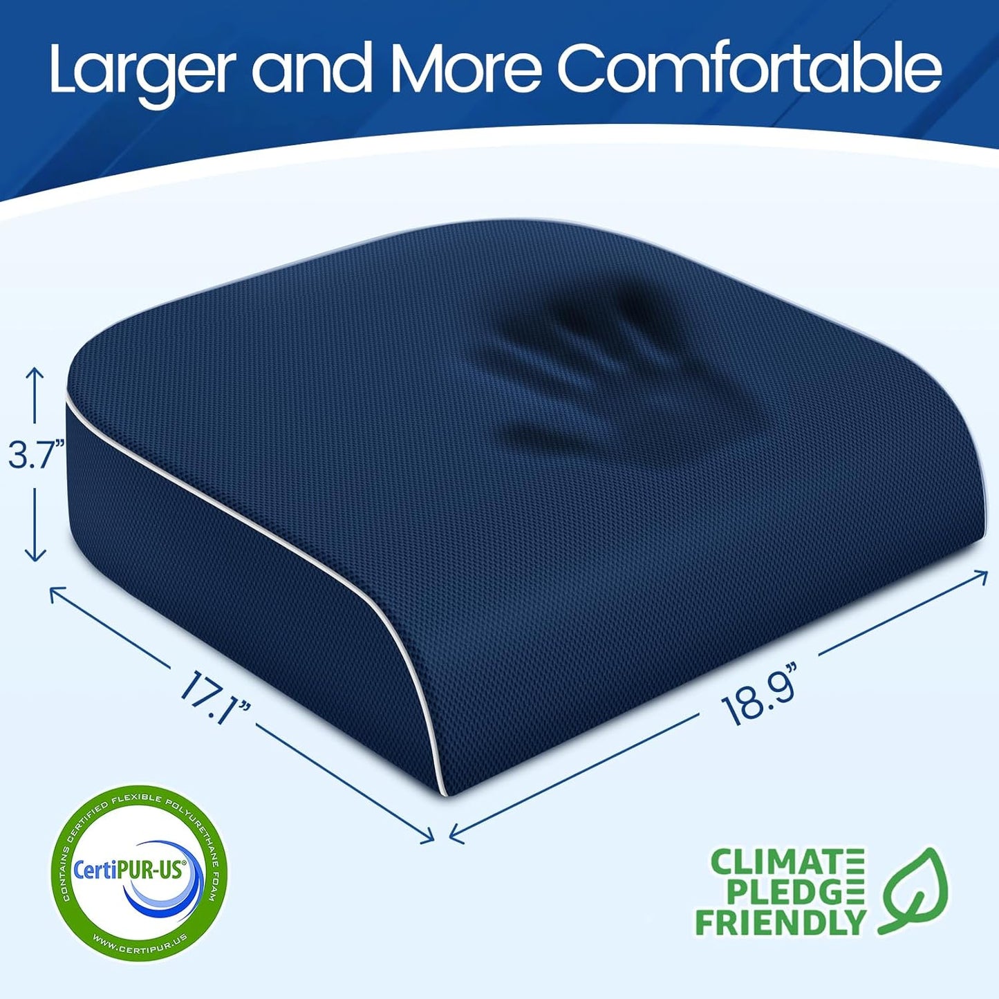 SweetSlubr Seat Cushion for Tailbone Pain Relief, Office Chair Cushion, Memory Foam Large Cushion with Non-Slip Cover for Soft Support at Office Chair, Car Seat, Airplane, Floor Pillow, Black/Large