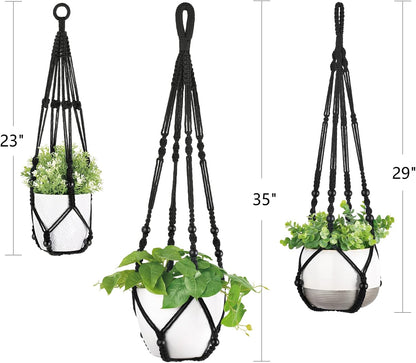 Mkono 3 Pack Macrame Plant Hangers Indoor Different Size Hanging Planter Basket Flower Pot Holder with Beads No Tassels 35"/29"/23", Medium, Brown