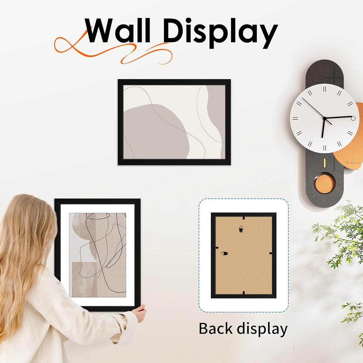 FIXSMITH 8x10 Picture Frame Set of 2, Photo Frame with HD Plexiglass, Display Pictures 5x7 with Mat or 8x10 Without Mat Multi Picture Frames Collage for Tabletop or Wall Display, Black