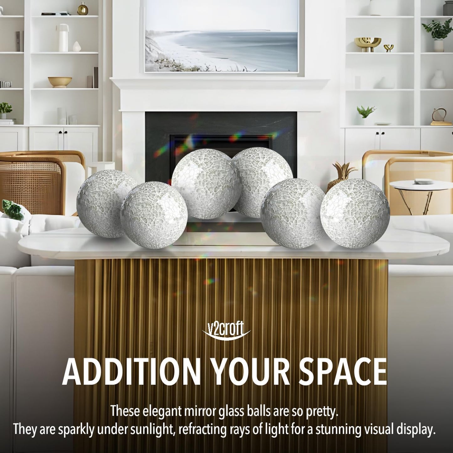 4in Decorative Mosaic Sphere Orbs Set of 3, Glass Balls for Whole Housewares,Wedding/Birthday,Bowls,Vases Dining Table Centerpieces(Silver,Black,Blue)