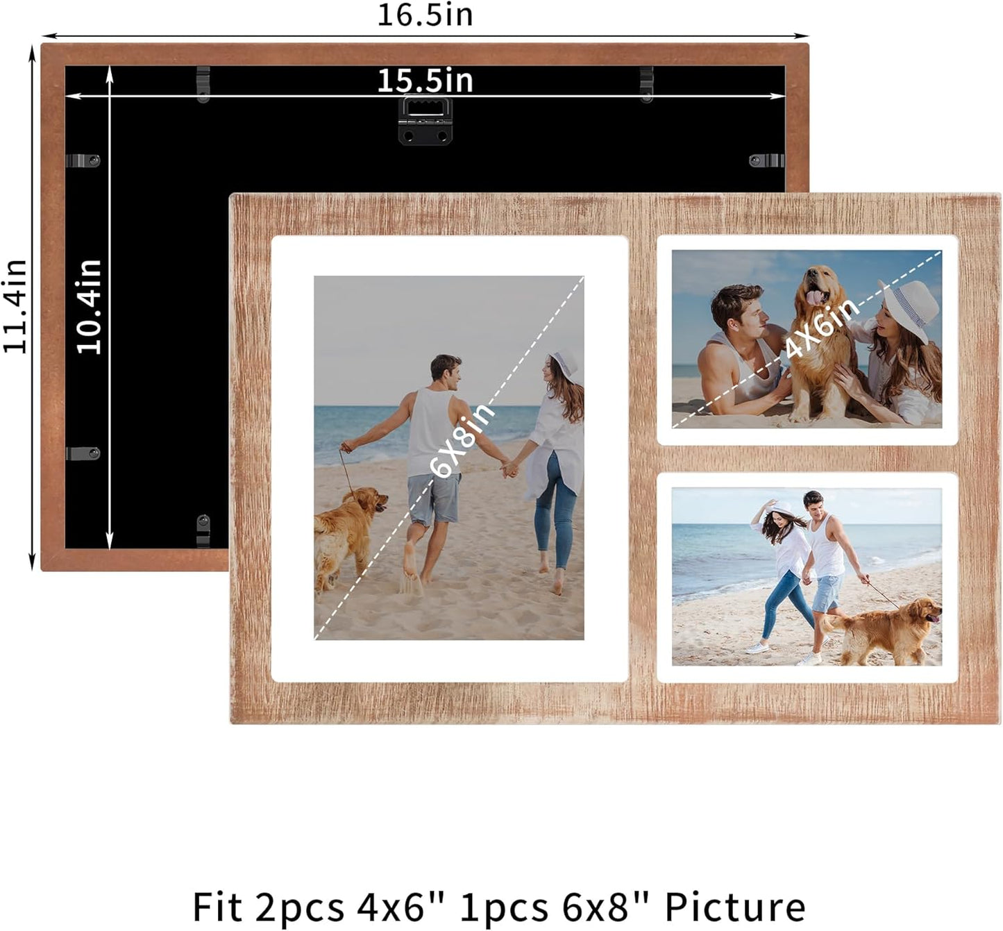 YESKAY 4x6 Picture Frame Collage for Wall Decor, Multiple Photo Collage Frames with Tempered Glass, 7-Opening for 4 x 6 Picture Frames, Rustic Brown, 1 Pack