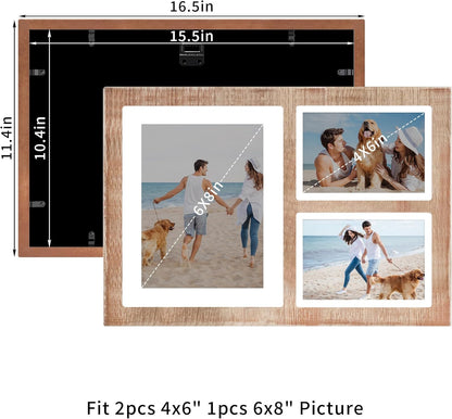 YESKAY 4x6 Picture Frame Collage for Wall Decor, Multiple Photo Collage Frames with Tempered Glass, 7-Opening for 4 x 6 Picture Frames, Rustic Brown, 1 Pack