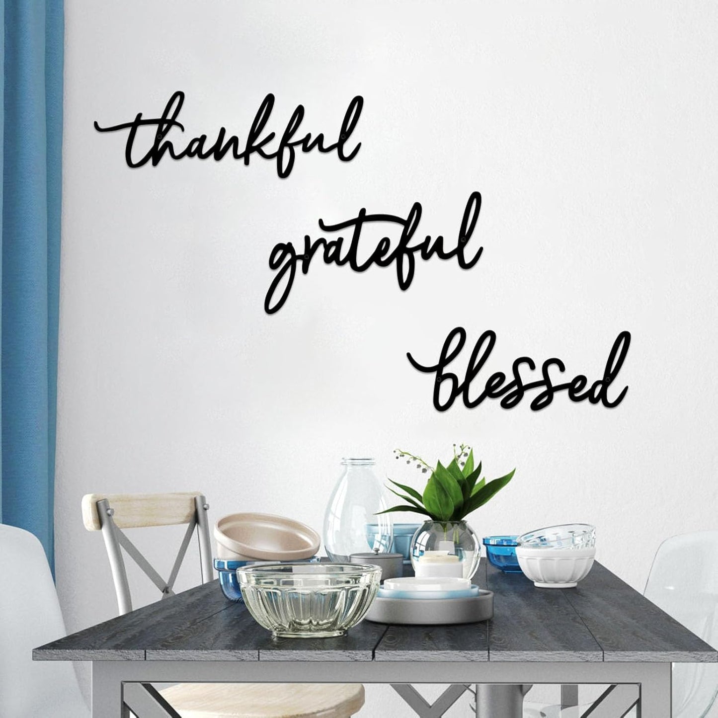 Thankful Grateful Blessed Letter Sign Metal Wall Decor, 3 Piece Black Letters Wall Art for Bathroom Bedroom Metal Words Wall Decor for Home Decor