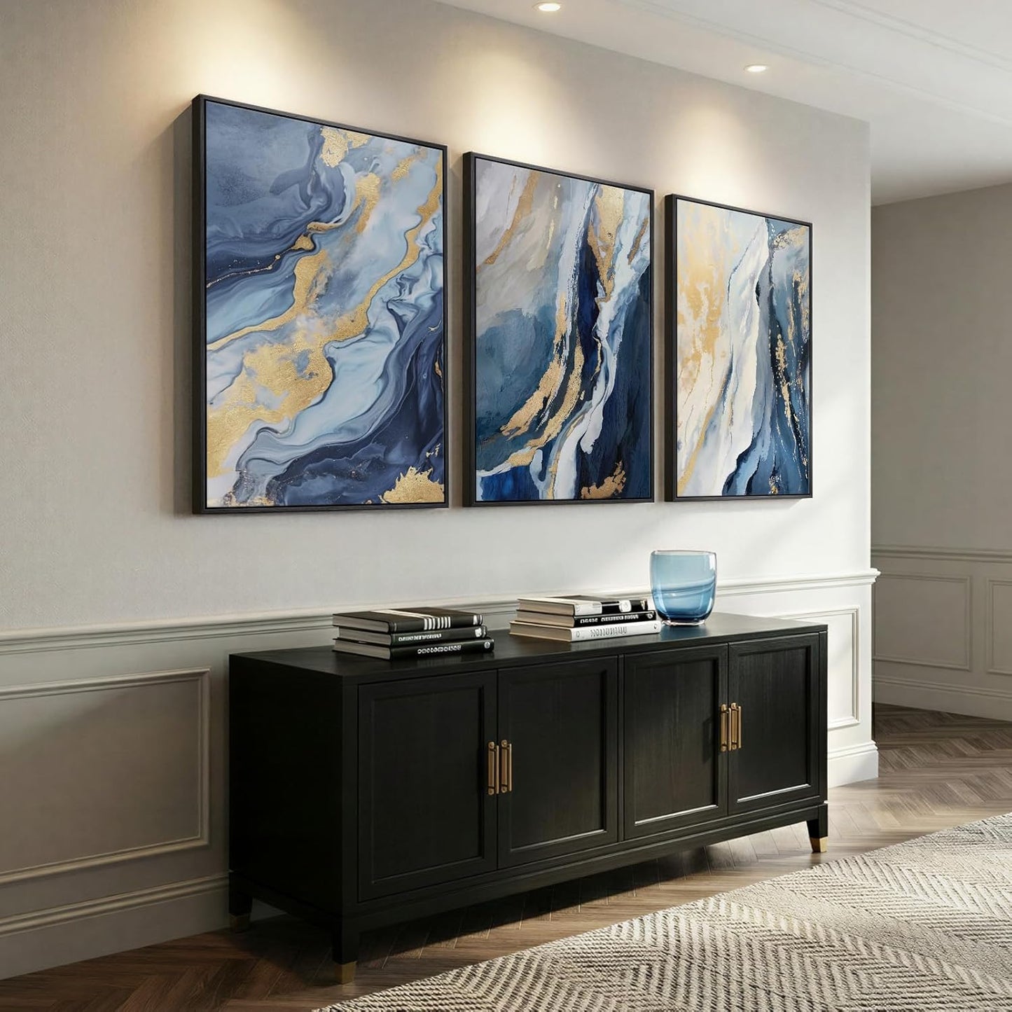 Large Framed Abstract Nature Landscape Wall Art for Living Room, Set of 3 Modern Canvas Prints Paintings Artwork for Walls, Green Lake Pictures for Hallway, Dining Room, Office Wall Decor 24x36 Inch