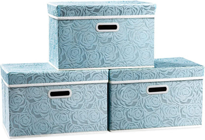 PRANDOM Larger Collapsible Storage Bin with Lid [1-Pack] Fabric Decorative Storage Box Cube Organizer Container Baskes with Handles Divider for Bedroom Closet Living Room Pink 17.7x11.8x11.8 Inch