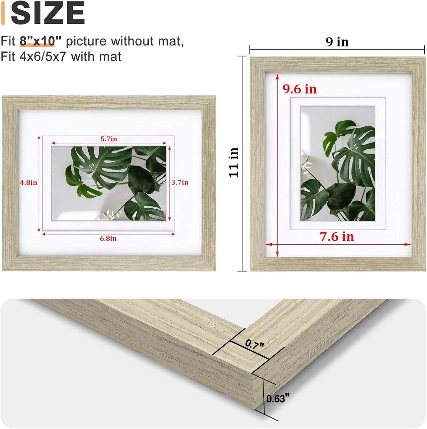 Egofine 12x16 Picture Frame Black, Covered by Plexiglass Made of Solid Wood, Display Pictures 9x12 and 11x14 with Mat or 12x16 Without Mat, for Wall Mounting Photo Frame - Colors B