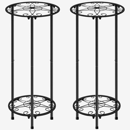 CASIMR Plant Stand Indoor Outdoor, Metal Rustproof Flower Shelf 2 Tier 23.9 inch, Tall Multiple Plant Pot Holder Rack for Garden Patio Living Room Corner Balcony, Black