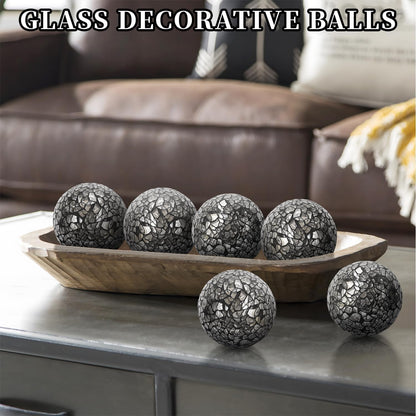 Kesywale 6PCS Decorative Balls Set 2.4 Inches/ 6cm Small Mosaic Spheres Glass Orbs Decorative Balls for Centerpiece Bowls Vases Fillers Dining Coffee Table Wedding Party Decor (Black)