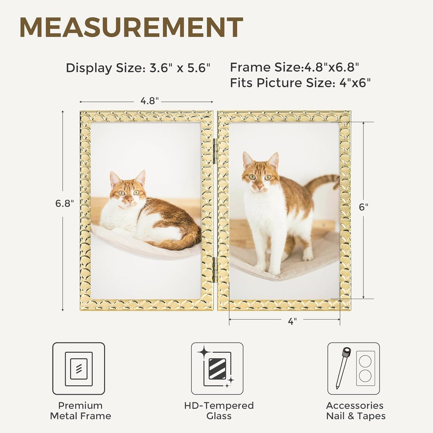 RICHFOCUS Gold 5x7 Floating Picture Frame for Photo 4x6 3.5x5 | 5 x 7 Metal Picture Frames with Double Glass for Tabletop|Modern Photo Frames Wedding|Home Decor