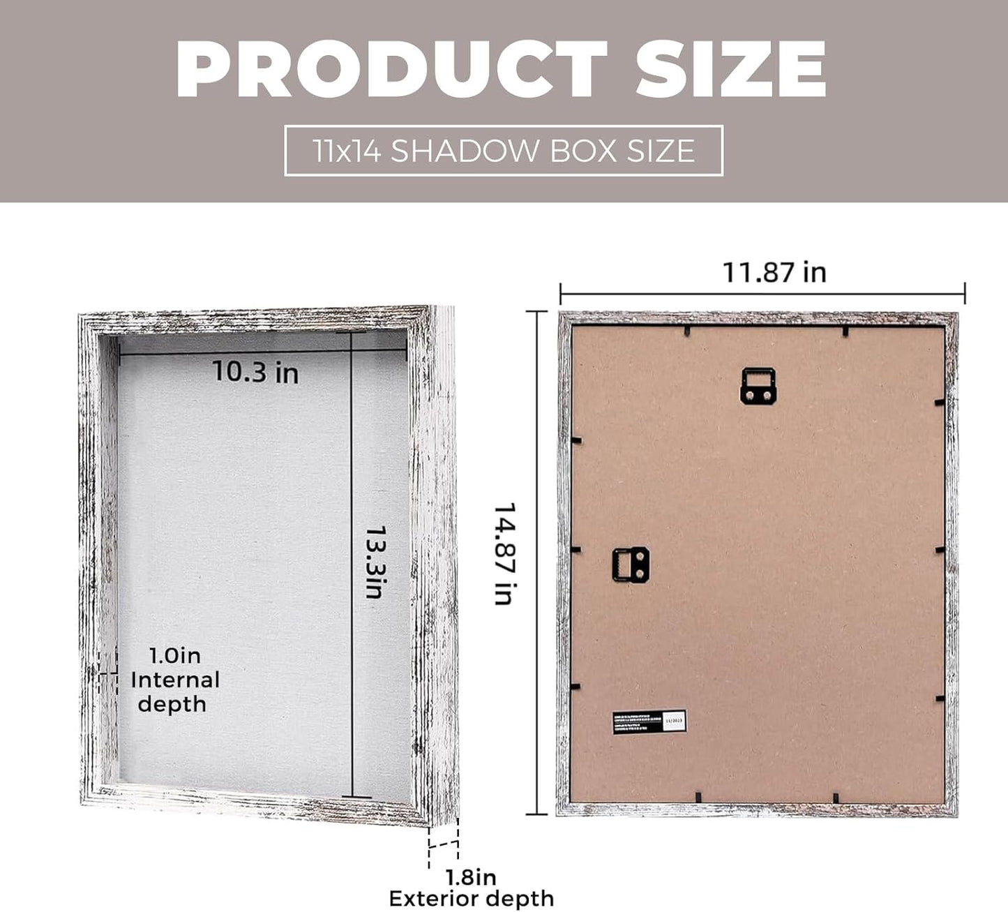 Muzilife 8x8 Shadow Box Picture Frame with Linen Board - Deep Wood & Glass Display Case Ready to Hang Memory Box Baby Sports Memorabilia, Pins, Awards, Medals, Wedding, Tickets and Photos (Black)