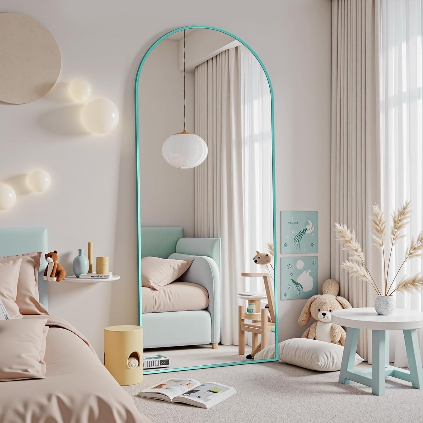 Antok 71" x28” Arched Full Length Floor Mirror, Black Aluminum Frame, Free Standing/Wall Mount/Leaning for Bedroom, Living Room, Dressing Room