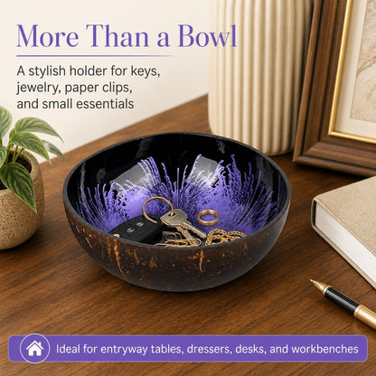 ChezMax Natural Coconut Bowl with Mother of Pearl Inlays - Key Bowl & Fruit Snack Holder (Blue-Gold)