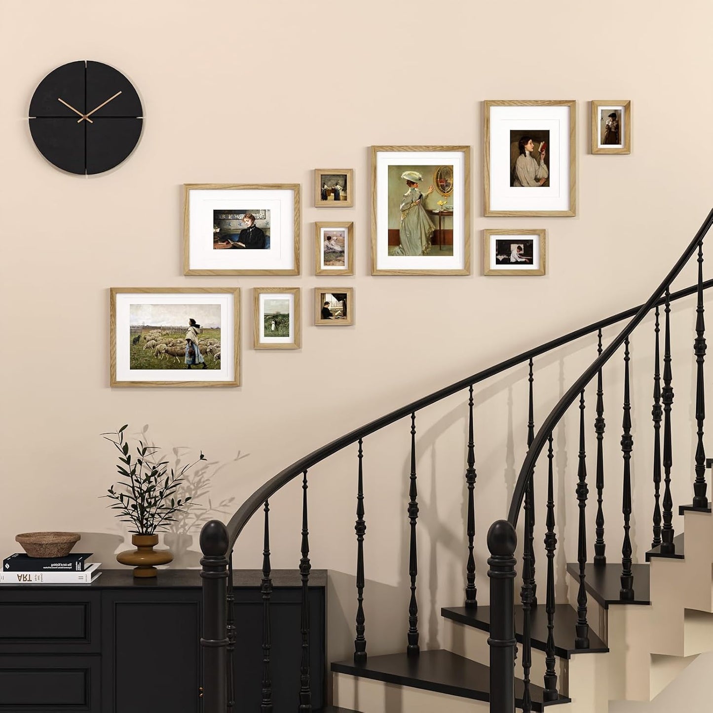 Egofine Picture Frame Set 12 Pack, Picture Frames Collage Wall Decor with Two 11x14, Two 8x10, Four 5x7, Four 4x6 for Wall and Tabletop, Made of Solid Wood, Covered by Plexiglass, Natural Wood