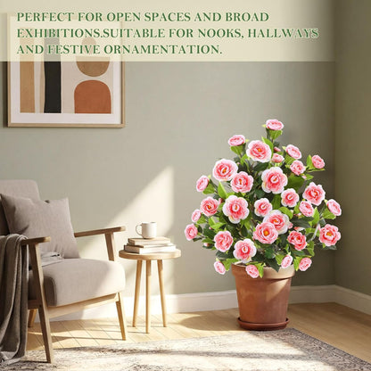 Lunmon 2 Pack 3ft Artificial Camellia Plants Tree 36" Faux Camellia Flower with Spike UV Resistant Realistic Fake Floral Blooming Bush for Indoor Outdoor Front Door Porch Backyard Garden, Purple