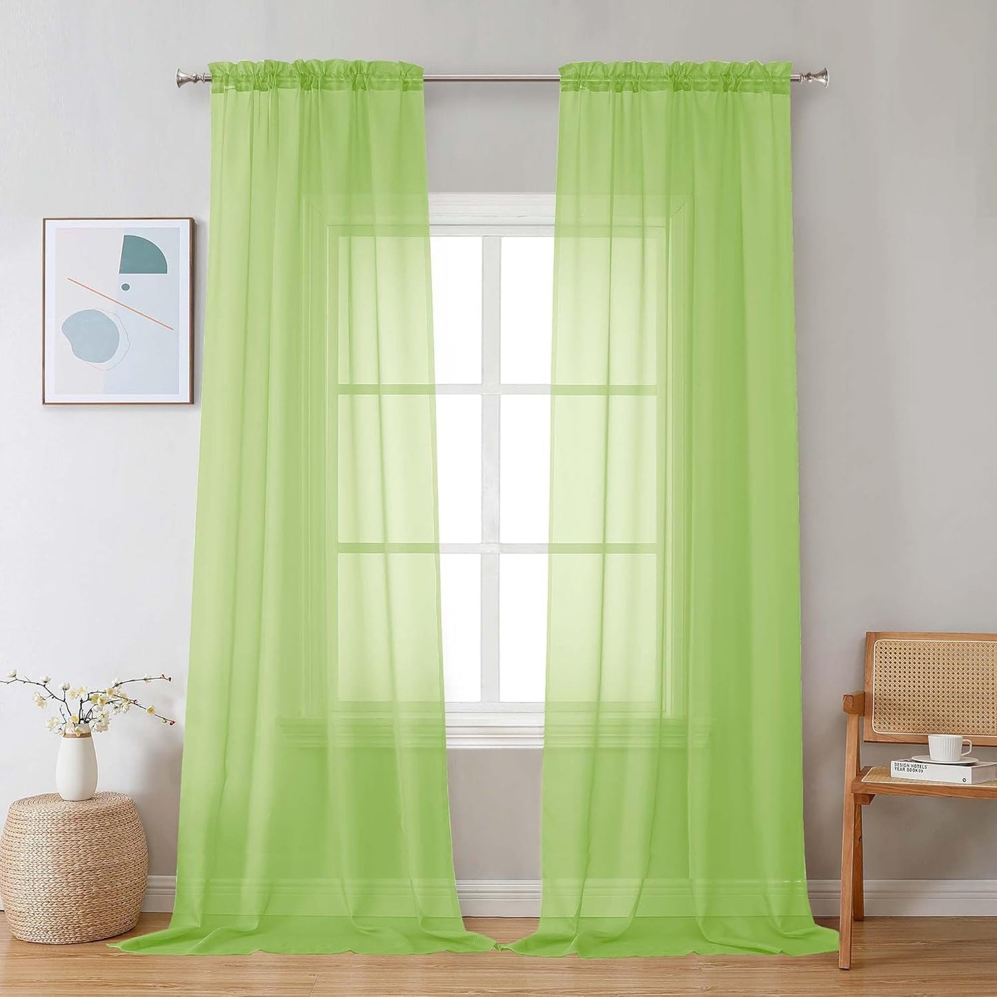 Chyhomenyc Sheer White Valances for Windows 2 Pack, Small Window Curtains for Living Room Bathroom Cafe Laundry Basement, Modern Top Dual Rod Pocket Voile Curtain, 42W x 14L inches, White - Colors A