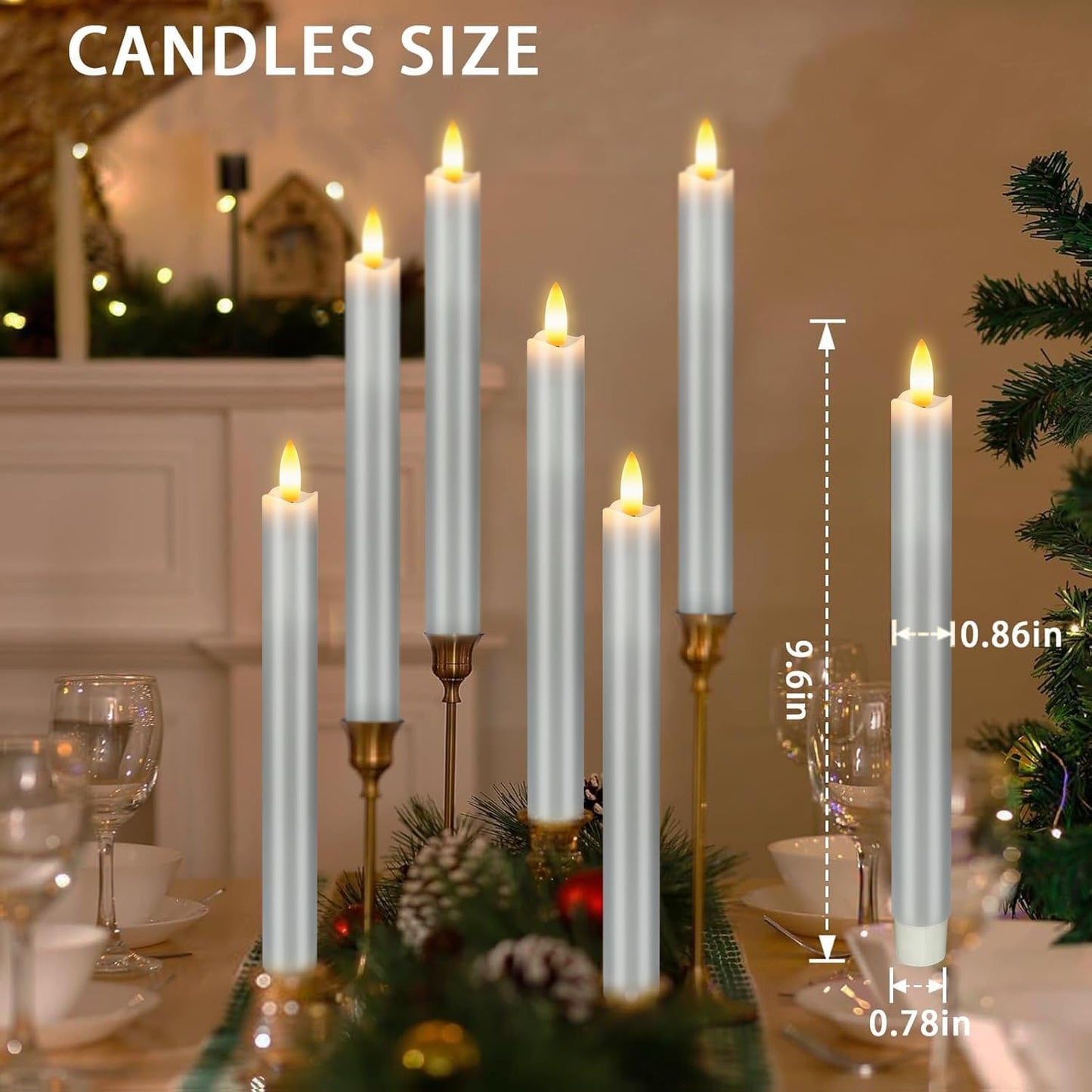 KSWING Upgraded Real Wax Short LED Flameless Taper Candles with Remote, 6 PCS White Candlesticks Battery Operated 3D Flickering - 6" Realistic Fake Candle Sticks for Home/Wedding/Fireplace Xmas Decor