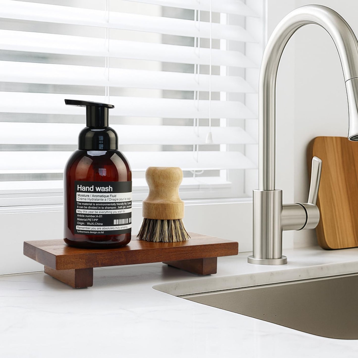 Wooden Pedestal Stand Black Bathroom Counter Organizer Tray Decor Farmhouse Wood Risers Small Hand Soap Dish Dispenser Holder for Kitchen Sink Modern Bathroom Vanity Accessories Decorative Tray