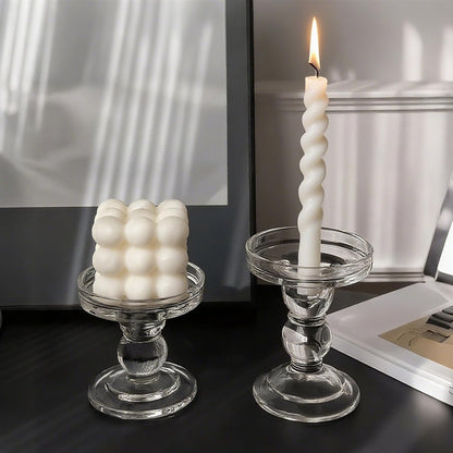Okllen Set of 6 Glass Candle Holders, Clear Pillar Taper Candlestick Crystal Tealight Candle Holder Stand for Dinner Table, Wedding Centerpieces, Living Room, Home Decor